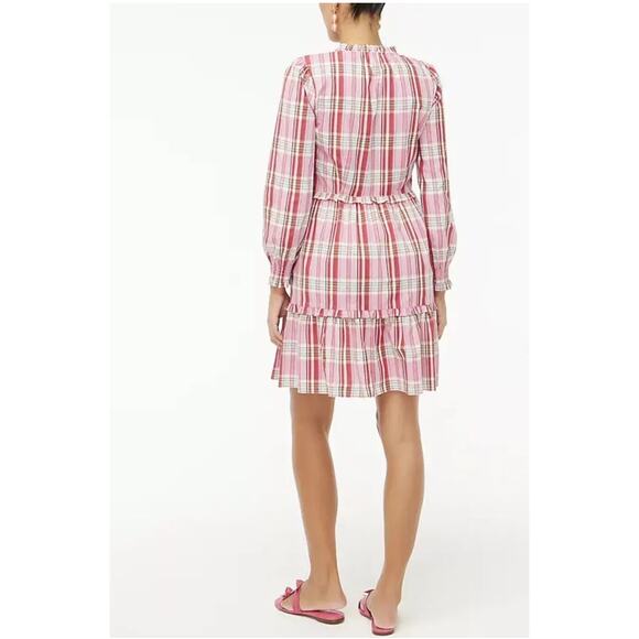J. Crew‎ Plaid Ruffle Trim Preppy Mini Dress Sweet Briar Marine Salt Pink Size 8 - Picture 4 of 10